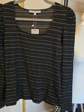 Daniel Rainn Black and Metallic Striped Scoop Neck Top